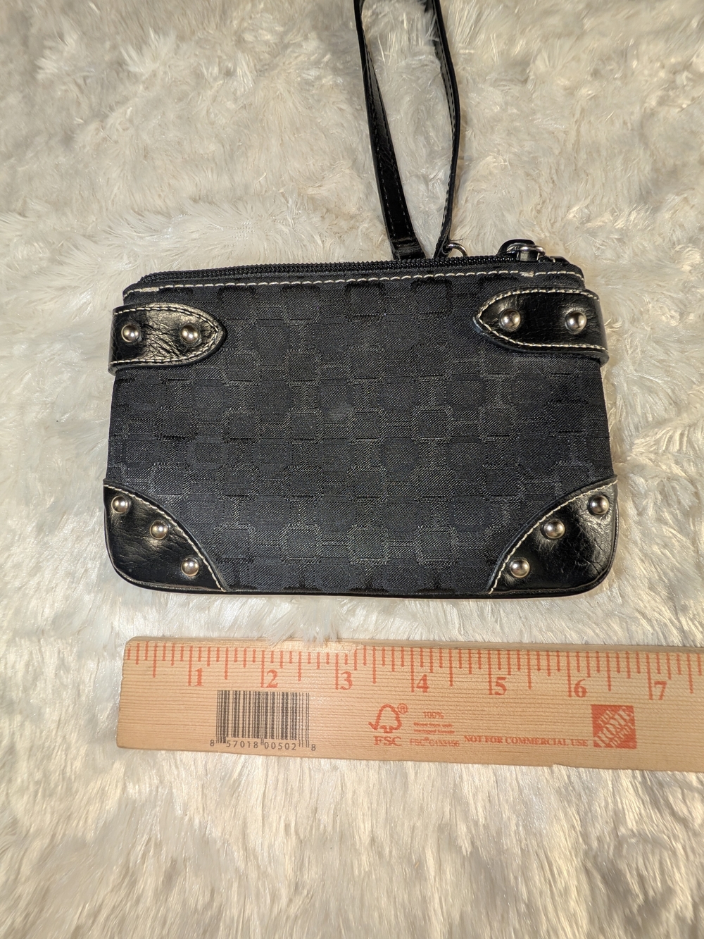 Black Stud-Accent Wristlet Clutch with Wrist Strap